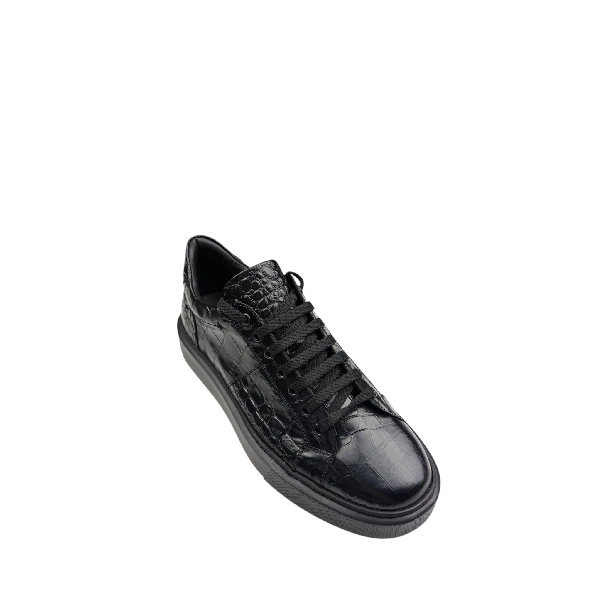 Adidași Negri din Piele Naturală cu Textură Crocodil – Look Premium