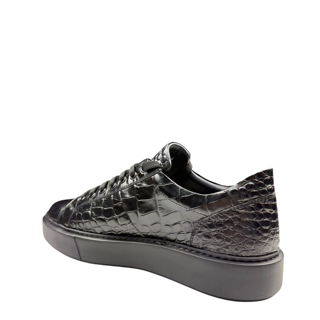 Adidași Negri din Piele Naturală cu Textură Crocodil – Look Premium