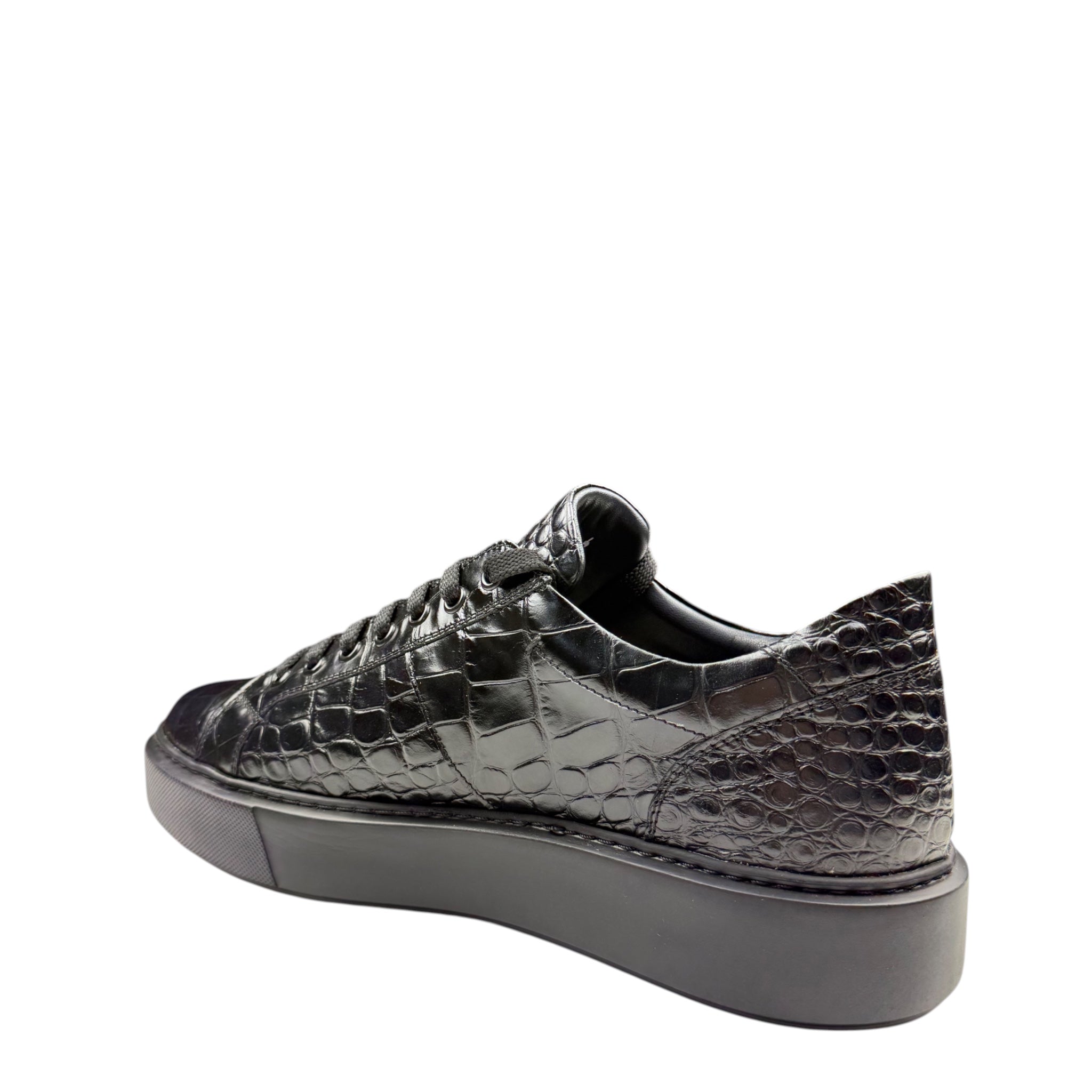 Adidași Negri din Piele Naturală cu Textură Crocodil – Look Premium