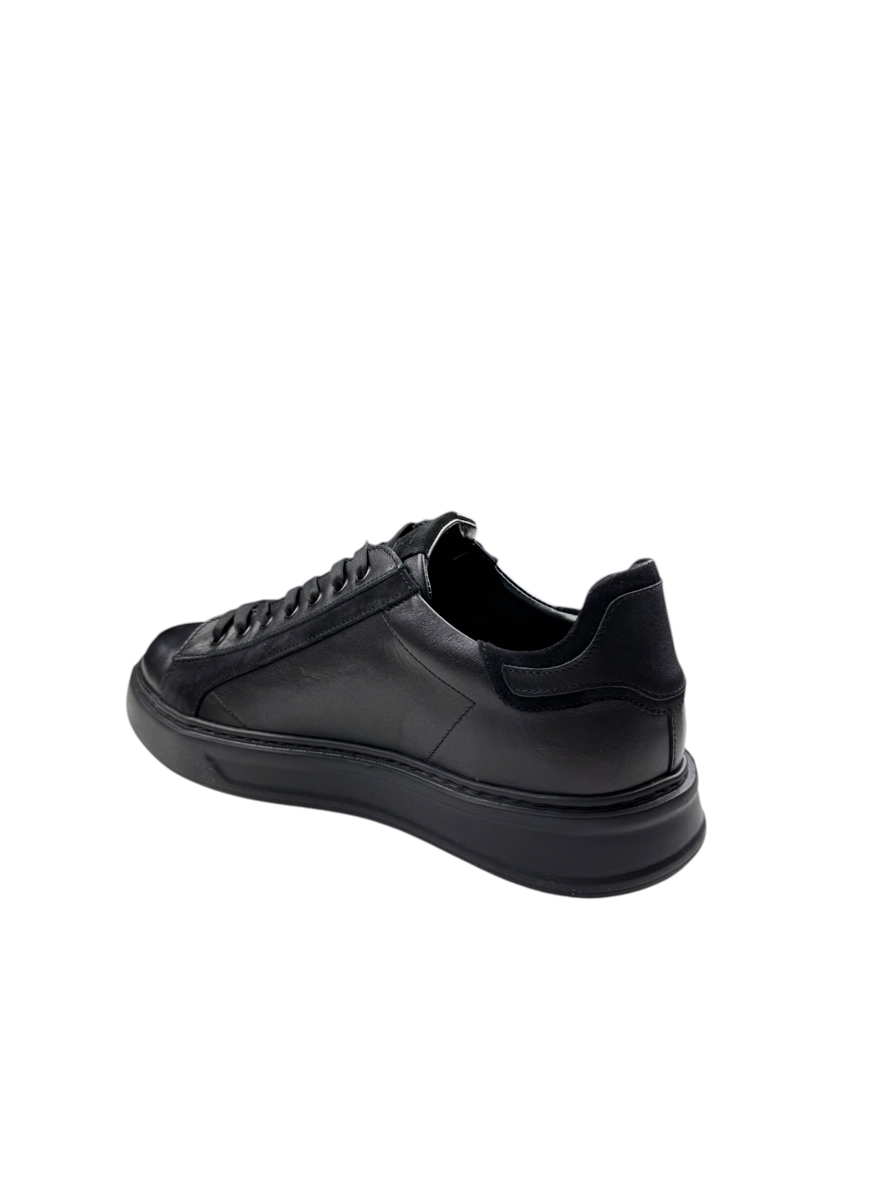 Adidași sport bărbați negri din piele naturală cu design minimalist